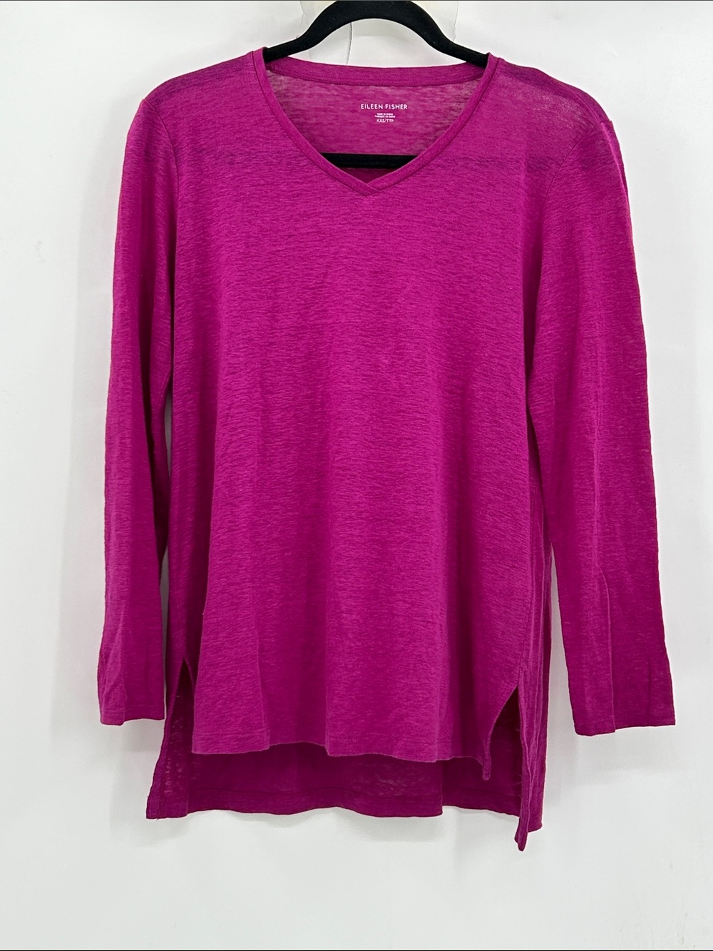 Eileen Fisher Organic Linen Long Sleeve V-Neck Tunic Top Violet Size XXS